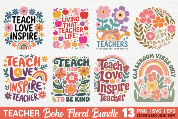 Teacher Boho Floral Sublimation Bundle