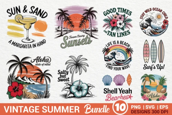 Vintage Summer Beach Sublimation Bundle